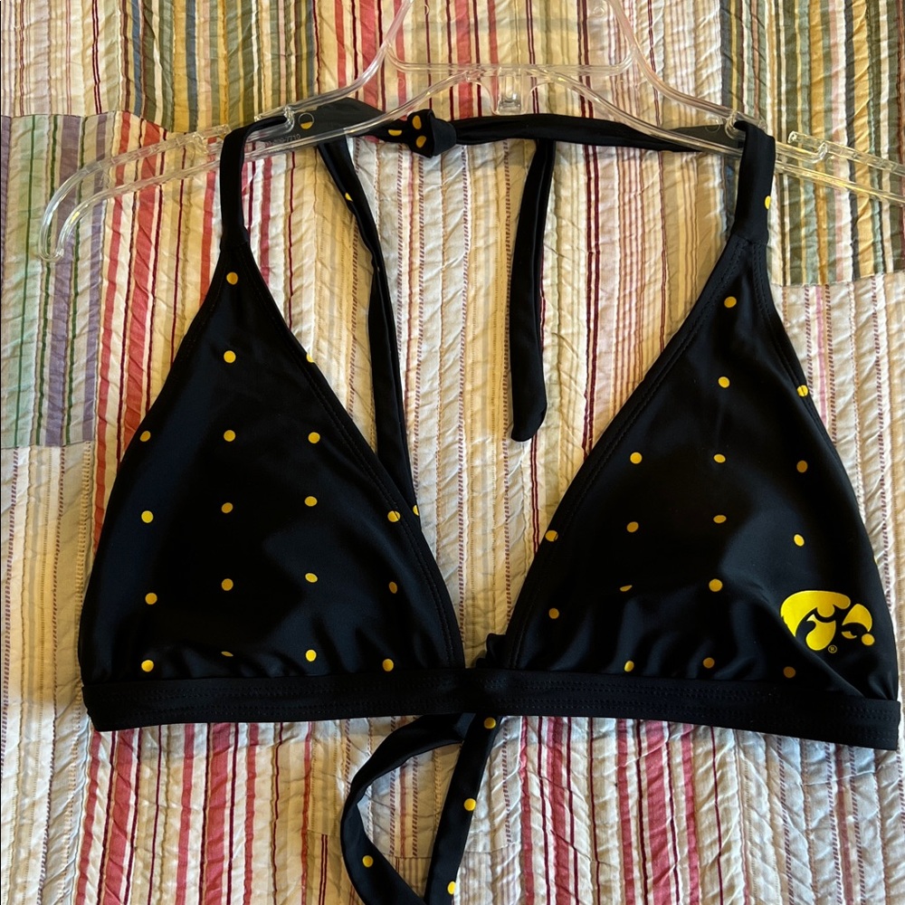 Iowa Hawkeye Black & Yellow Polka Dot Triangle Bikini Top -